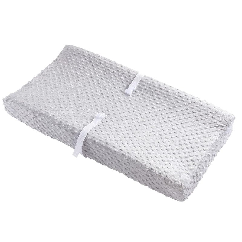 Aullar 2 Pack Solid Changing Table Pad Cover Cradle Sheet, Fits 32"/34''x16 Contoured Diaper Changing Pad, Dots Plush Changing Table Covers(Beige + Grey) - Image 3